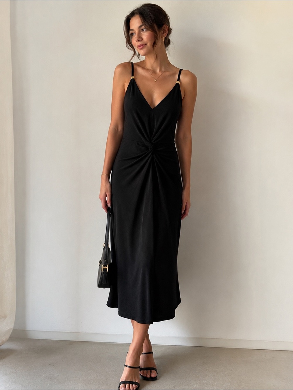 Michael Kors Black Knot-Front Slip Dress